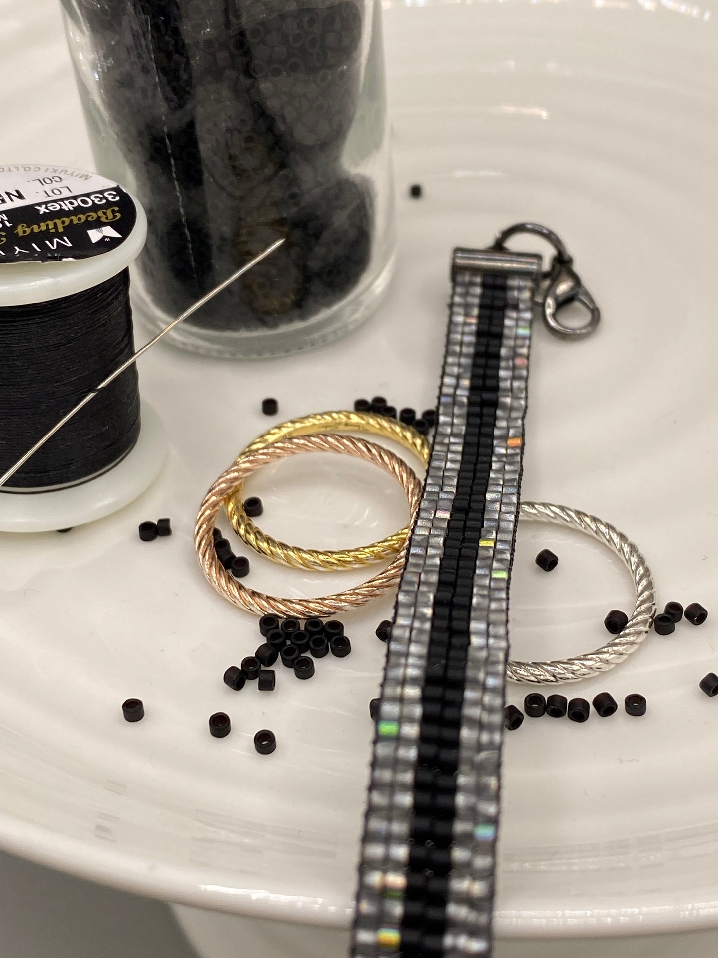 Striped Oil Grey and Black Bracelet